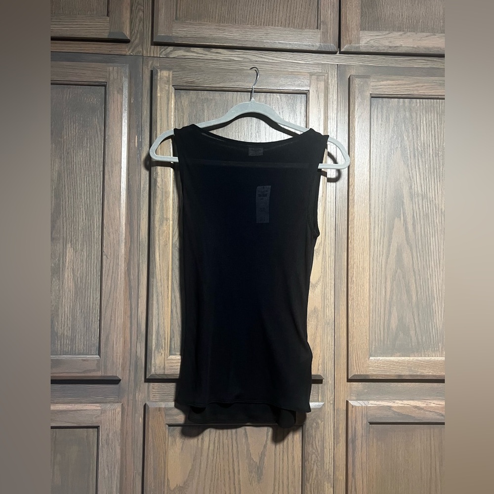 Abercrombie & Fitch Black Ribbed Sleeveless Sheer Top with Built-In Camisole